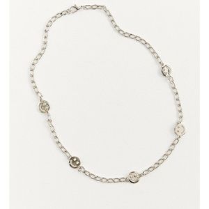 UO Happy Face Chain Necklace Sliver